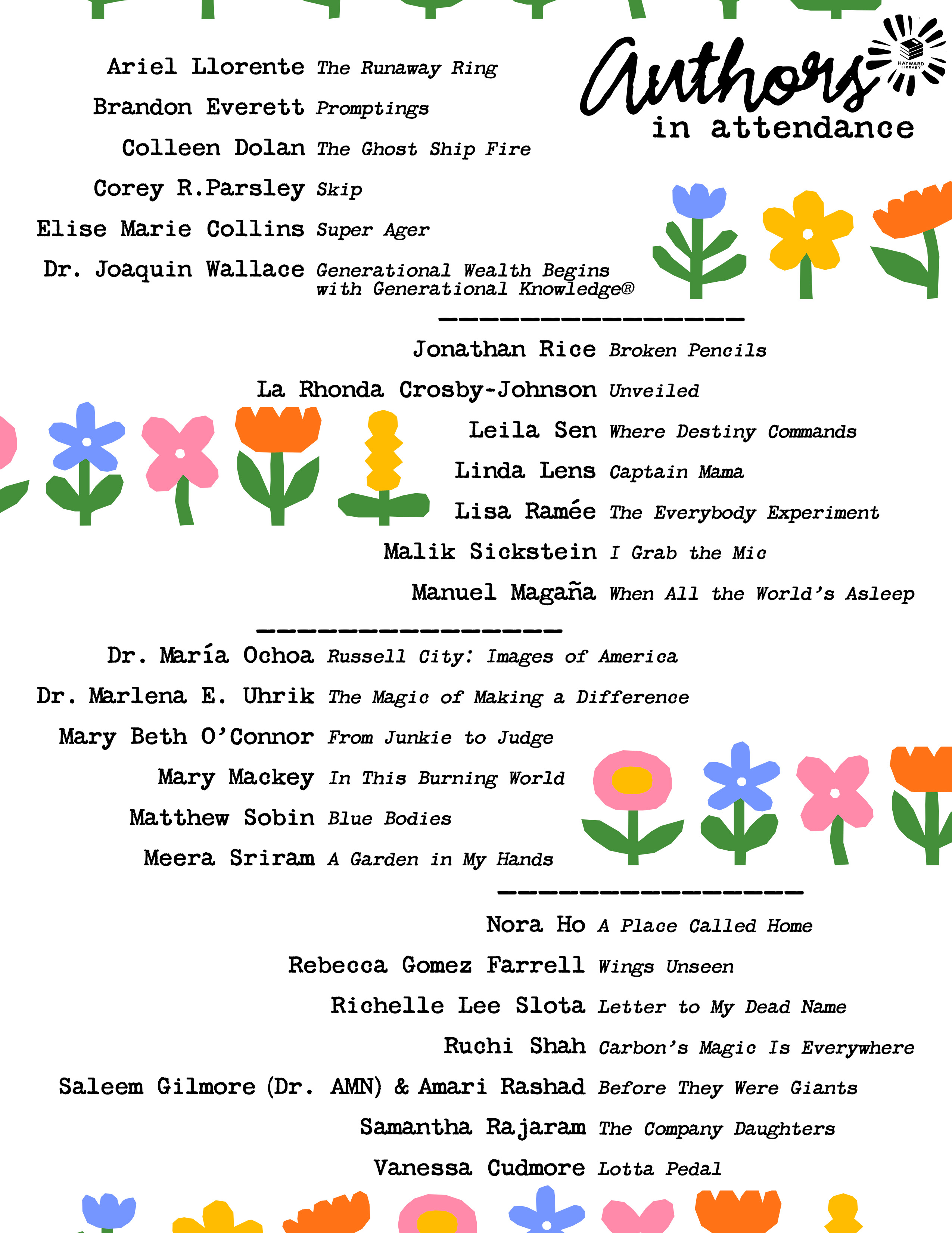 hayward library local authors festival featured guests